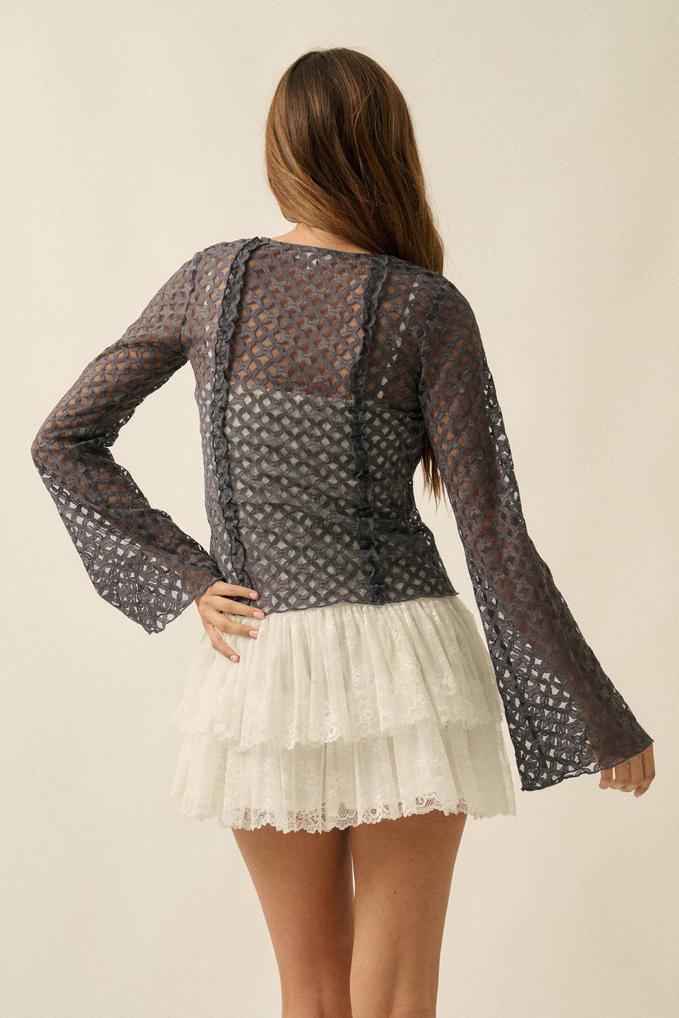 Kiss Me Quick Sheer Ruffled Floral Lace Cardigan