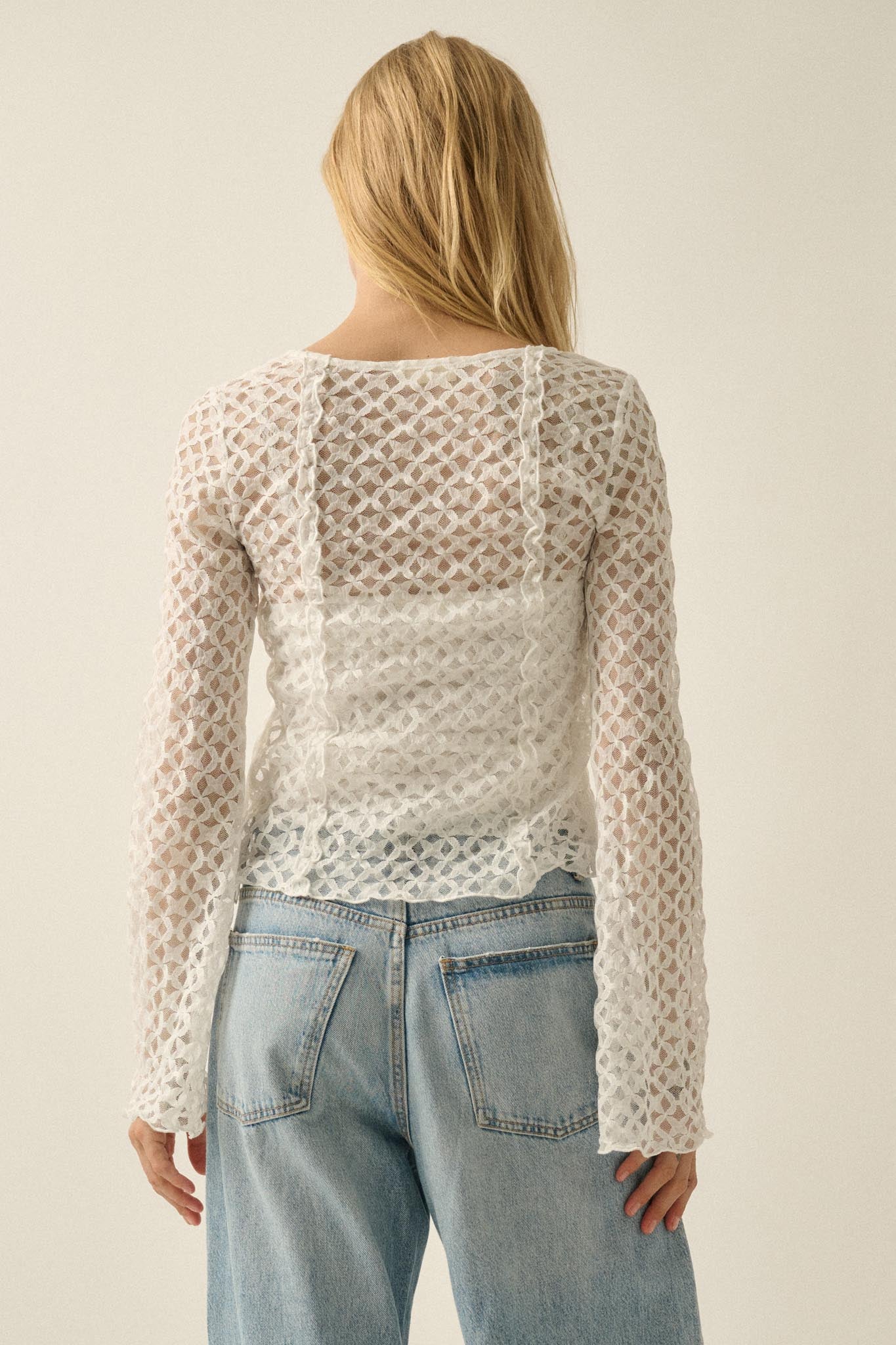 Kiss Me Quick Sheer Ruffled Floral Lace Cardigan