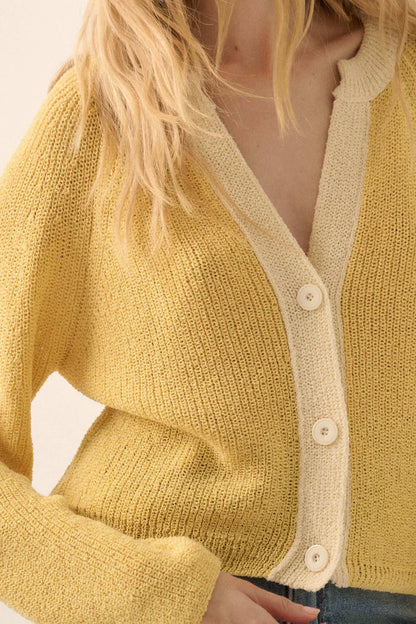 Meant to Be Contrast Knit Cropped Cardigan