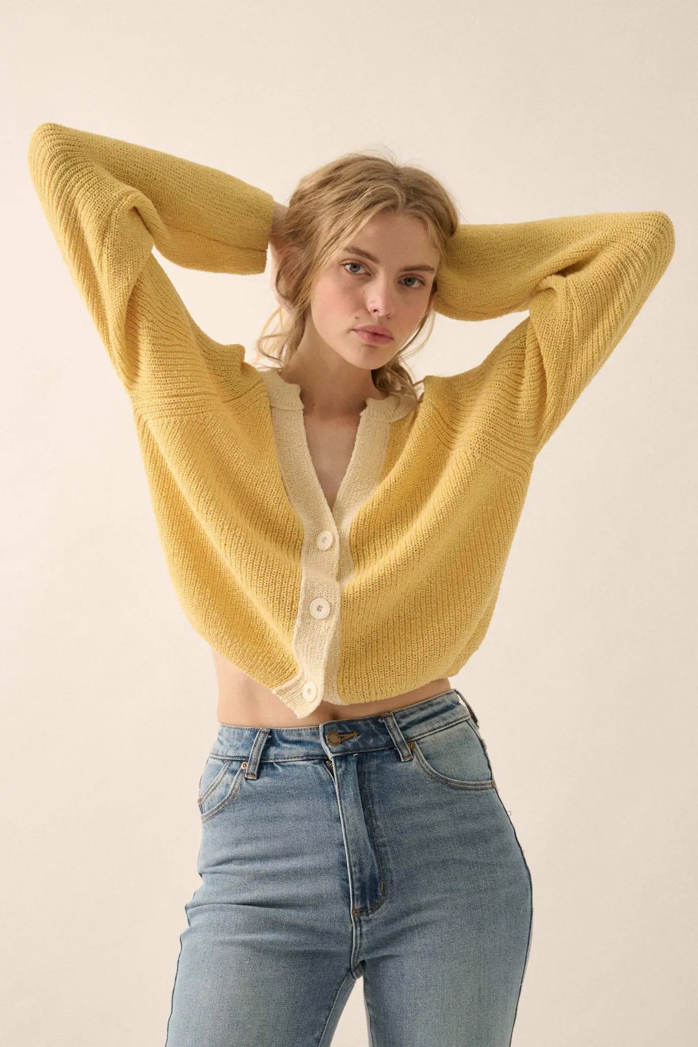 Meant to Be Contrast Knit Cropped Cardigan