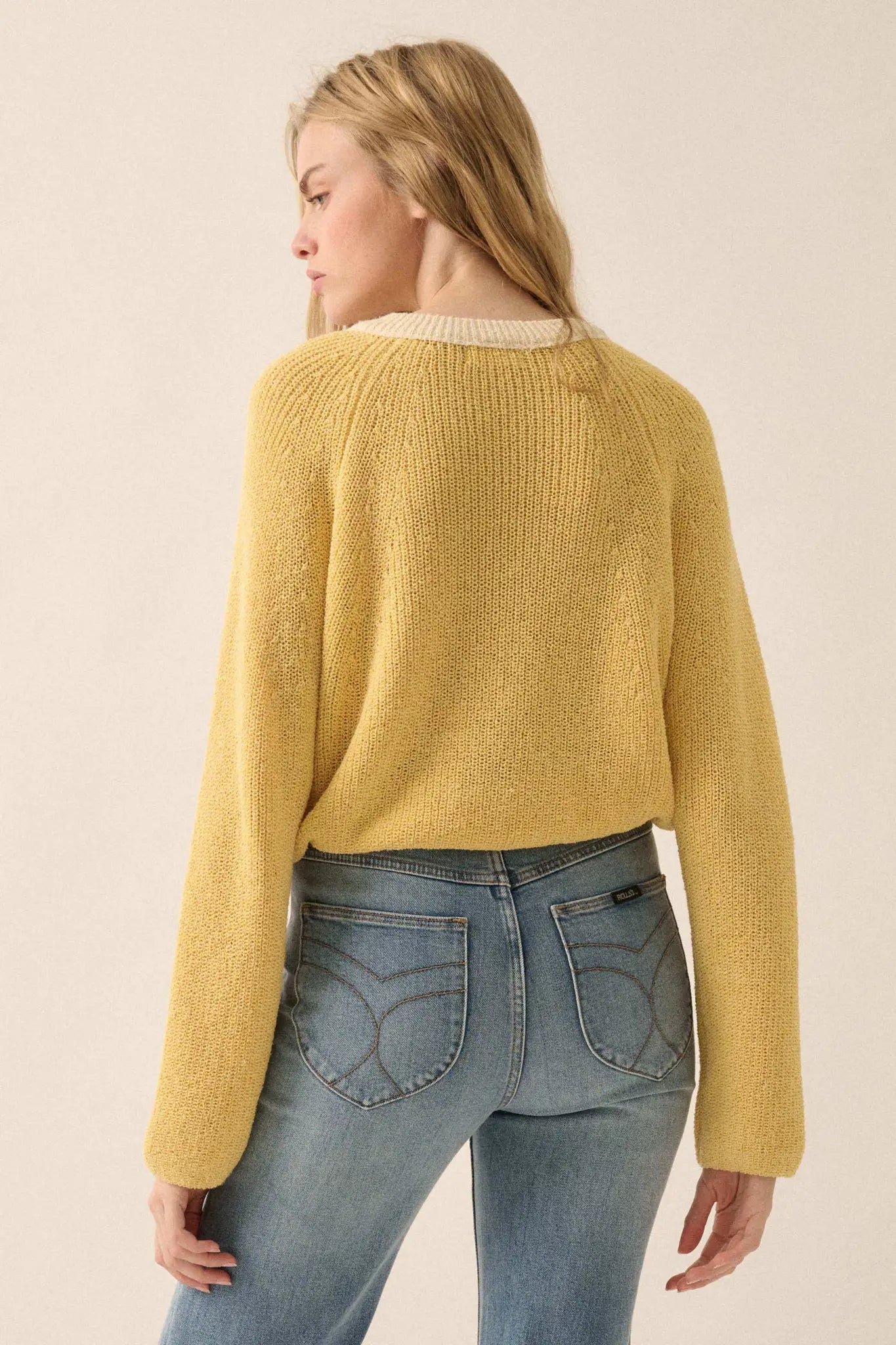 Meant to Be Contrast Knit Cropped Cardigan