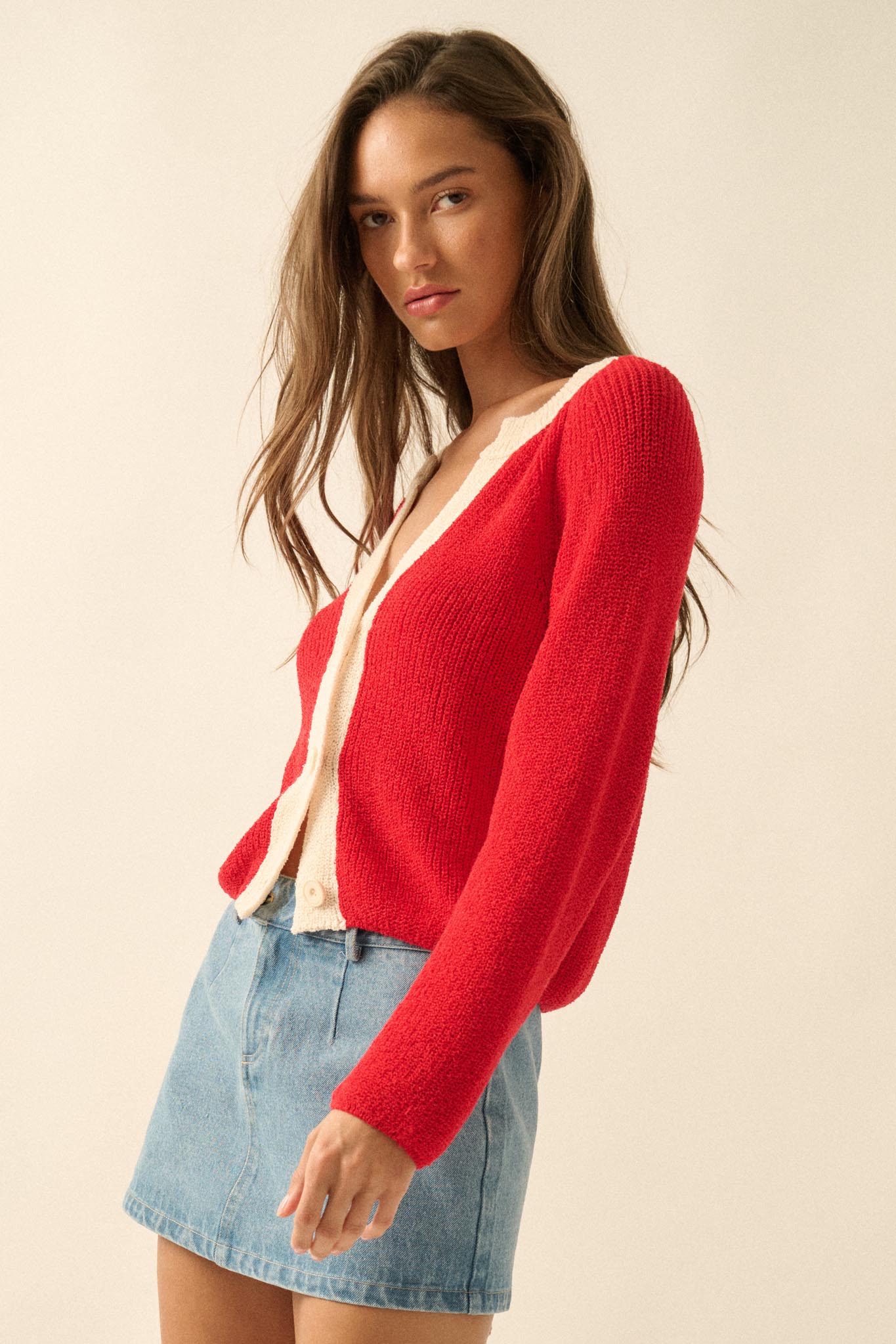 Meant to Be Contrast Knit Cropped Cardigan