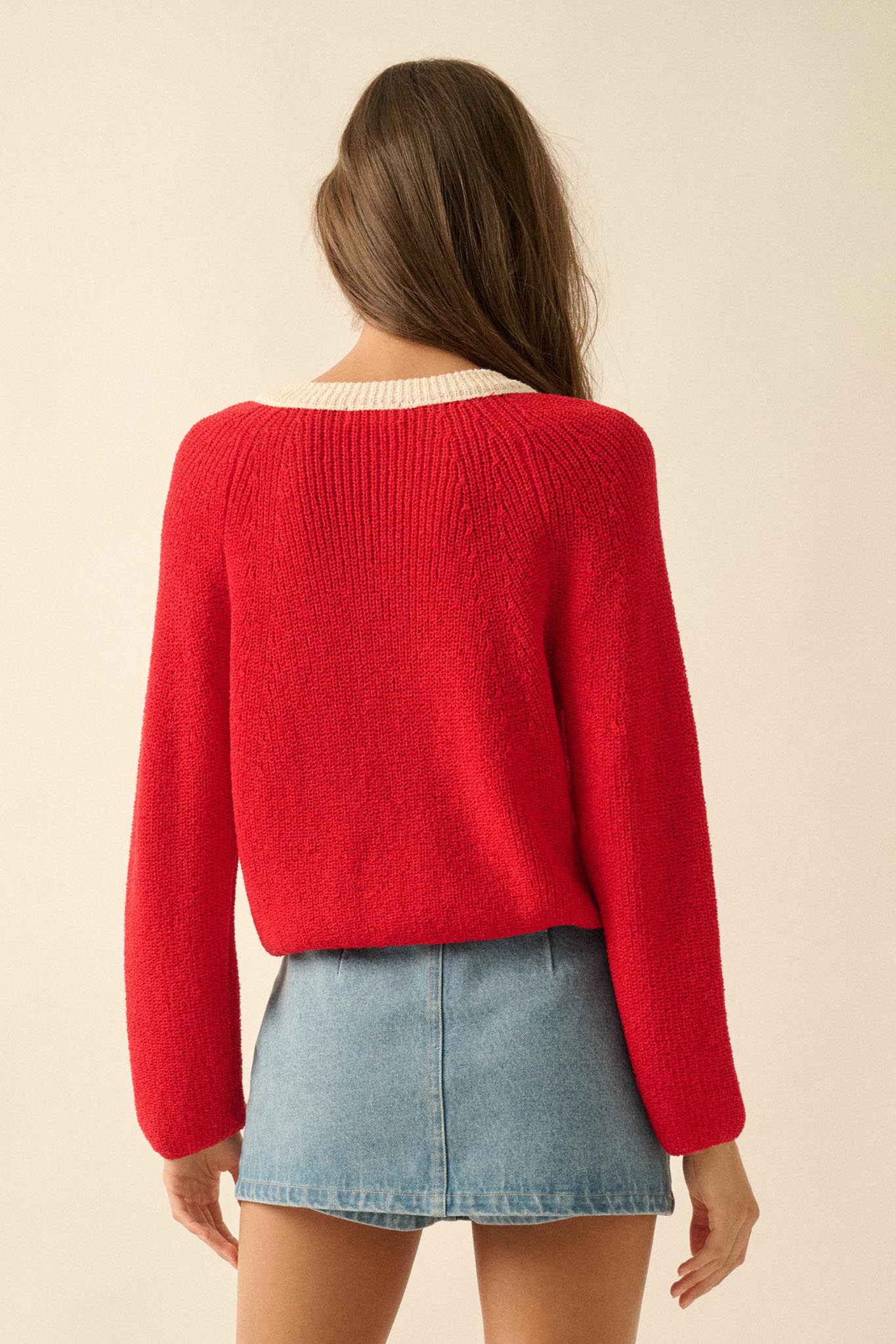 Meant to Be Contrast Knit Cropped Cardigan
