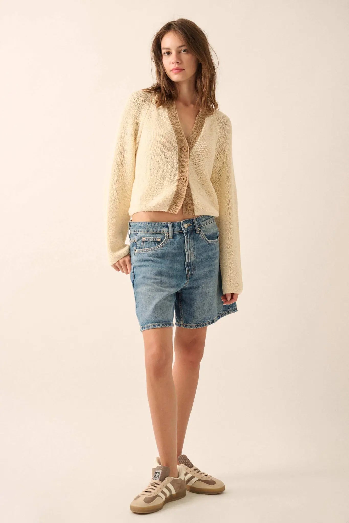 Meant to Be Contrast Knit Cropped Cardigan