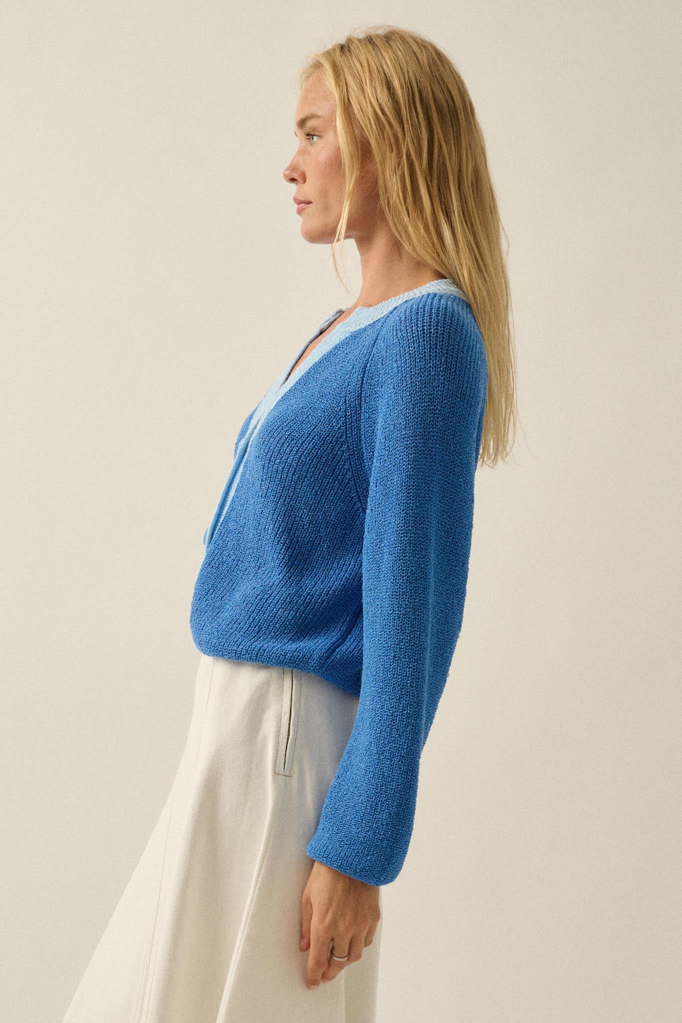 Meant to Be Contrast Knit Cropped Cardigan