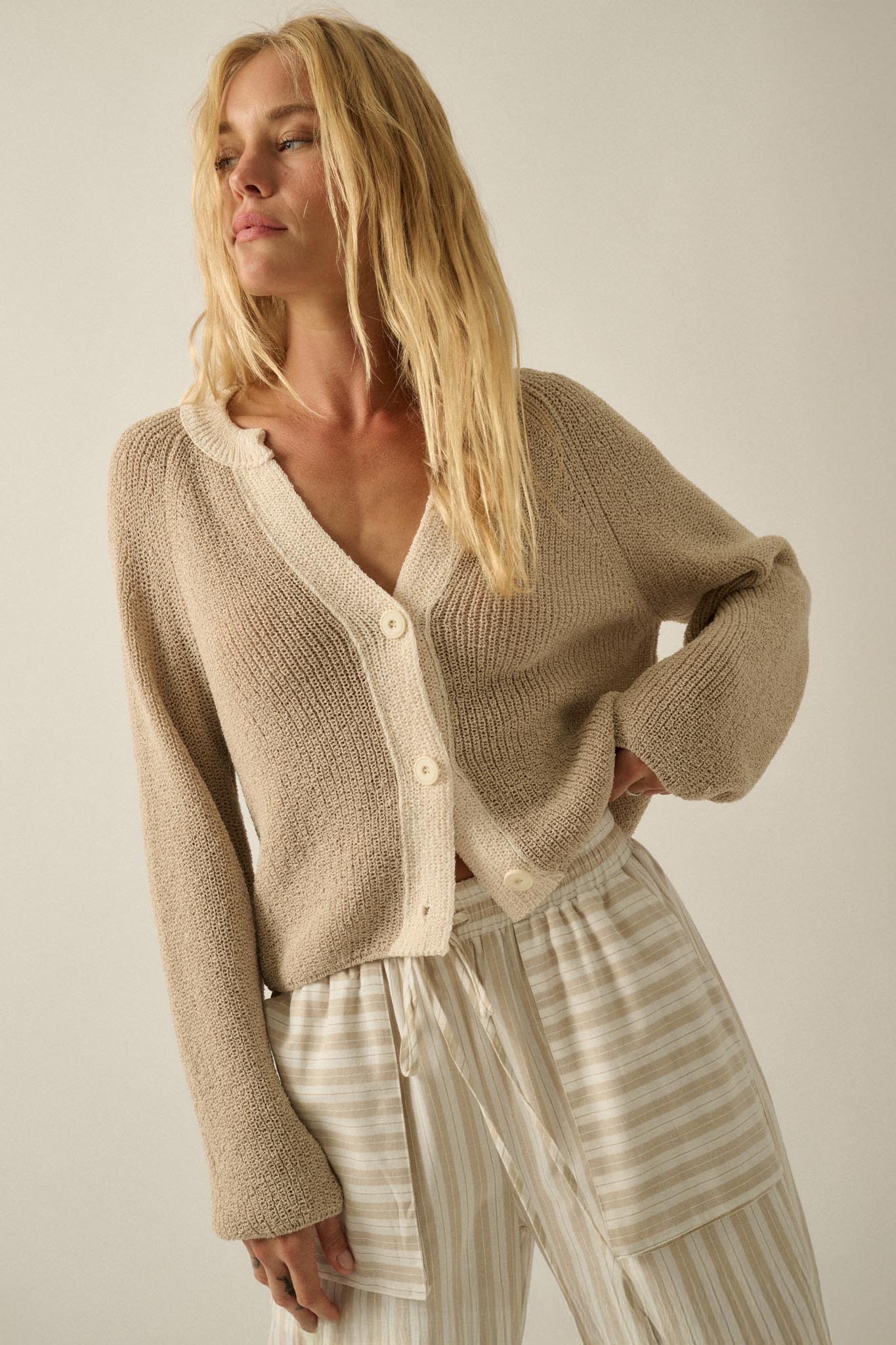 Meant to Be Contrast Knit Cropped Cardigan