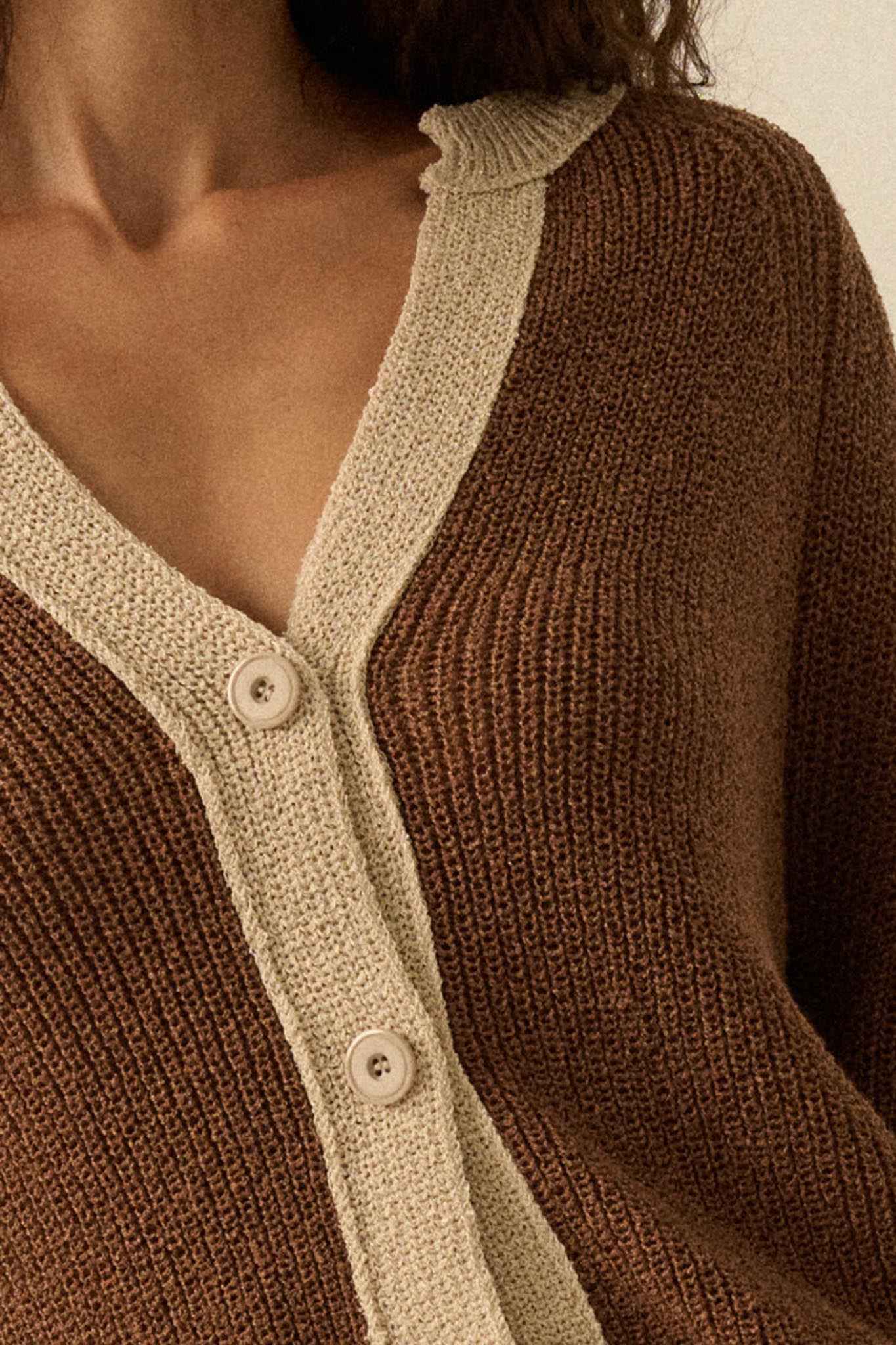 Meant to Be Contrast Knit Cropped Cardigan