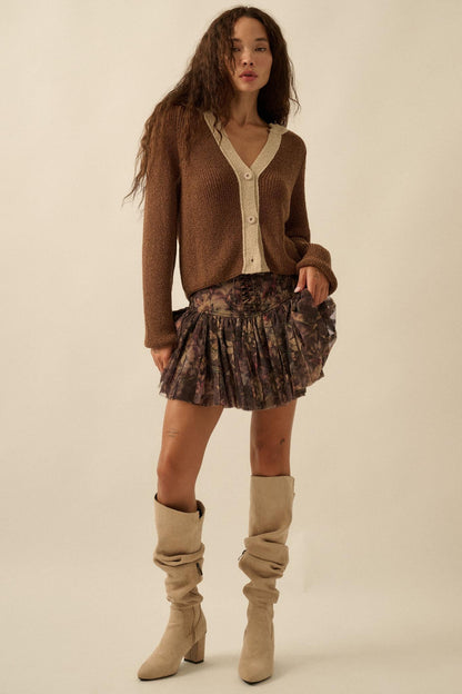 Meant to Be Contrast Knit Cropped Cardigan