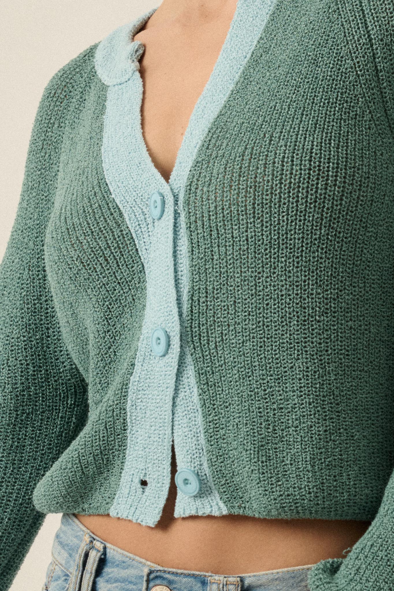 Meant to Be Contrast Knit Cropped Cardigan