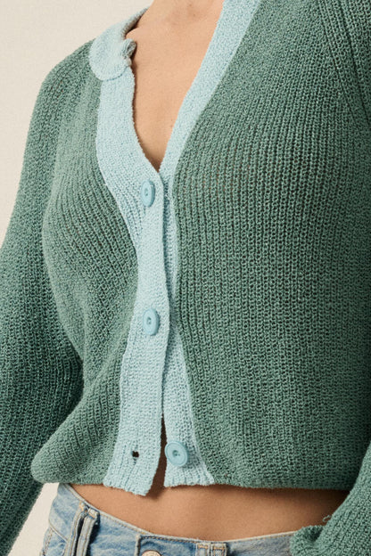 Meant to Be Contrast Knit Cropped Cardigan