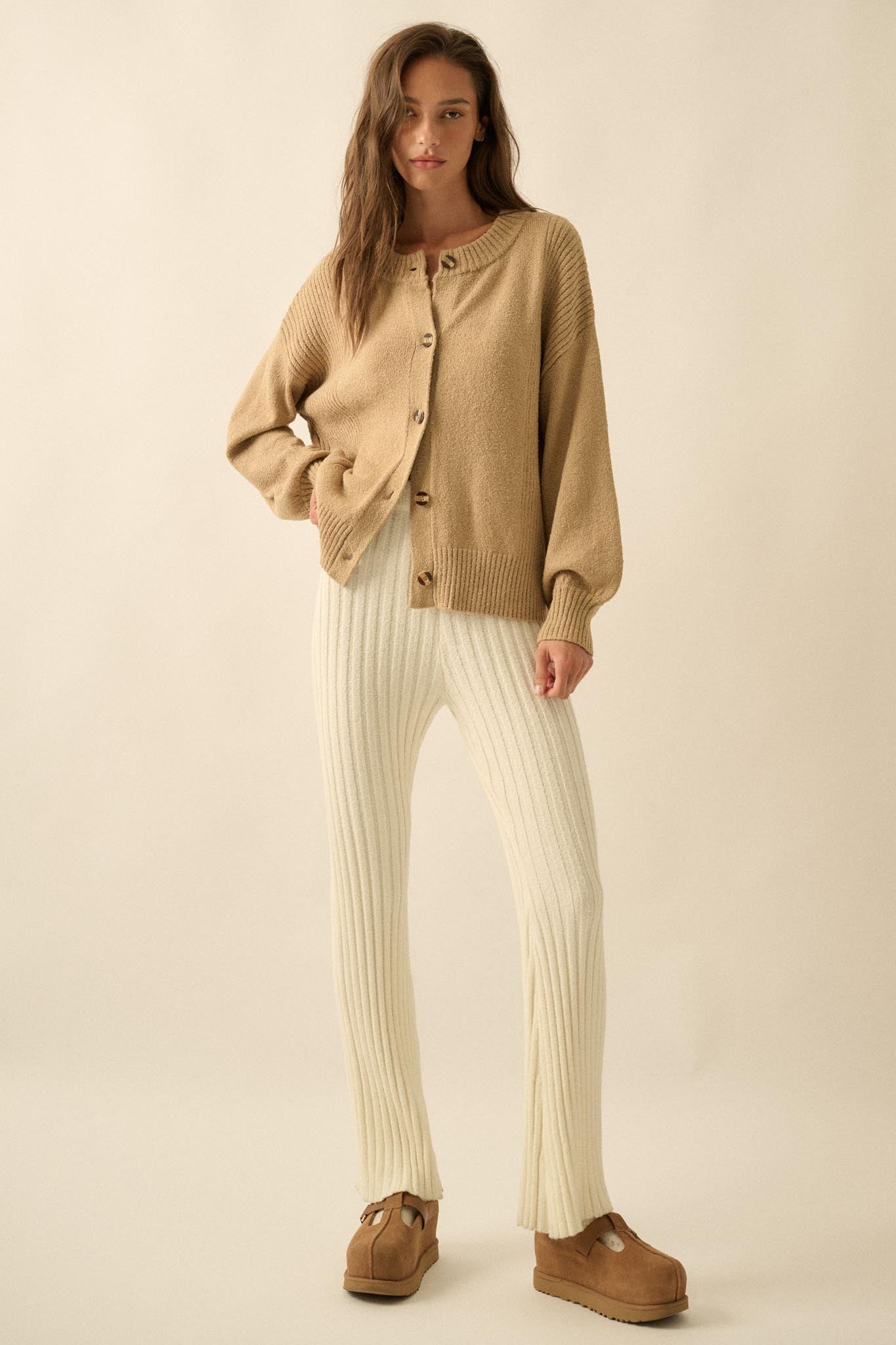 Promise the Label Textured Knit Buttoned Cardigan