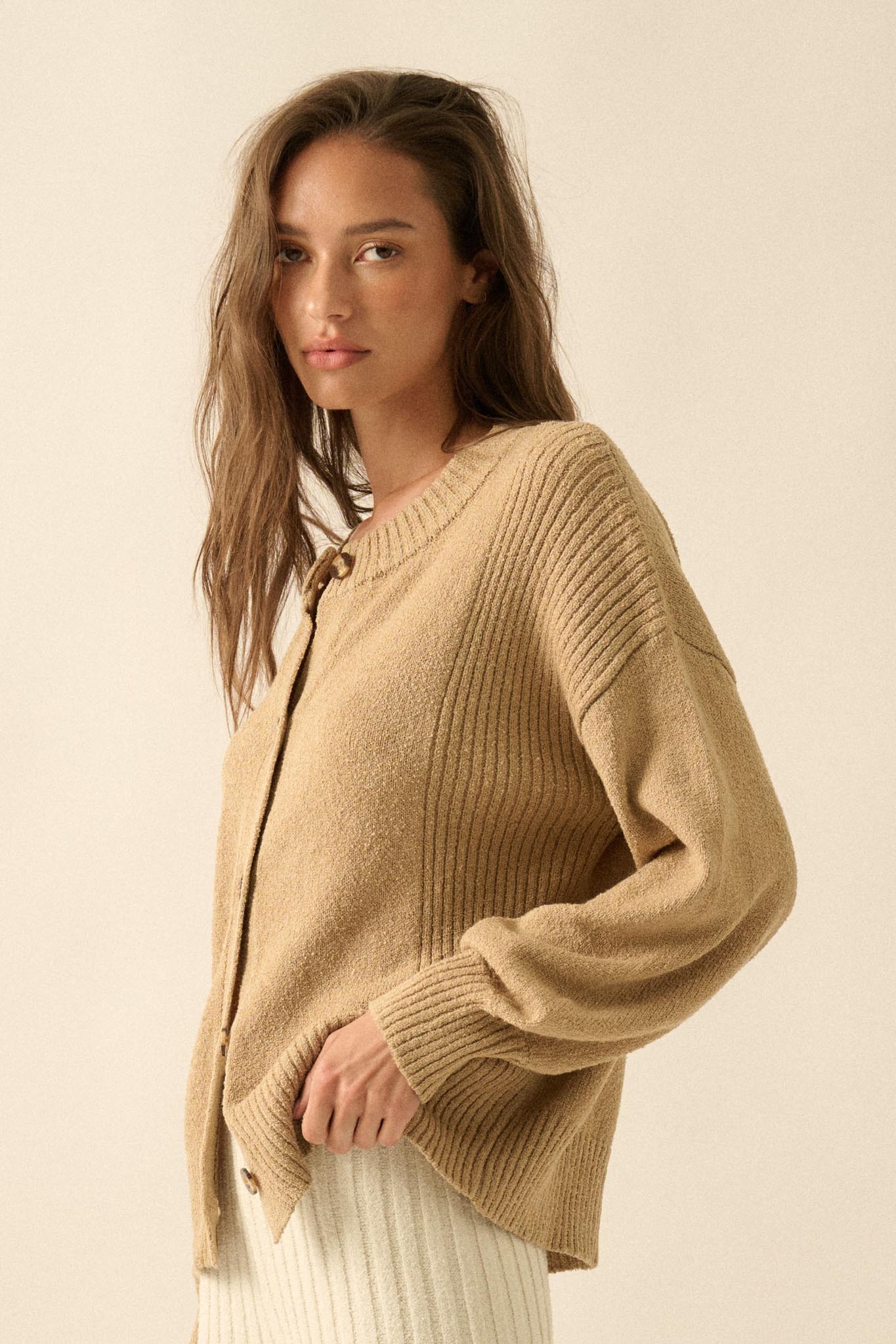 Promise the Label Textured Knit Buttoned Cardigan