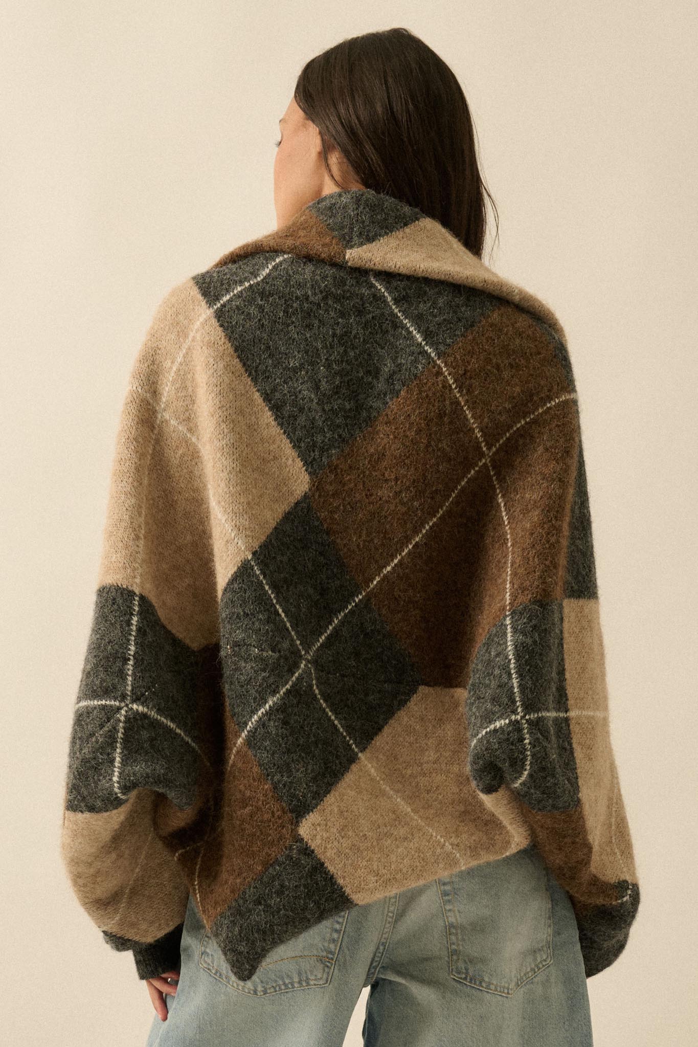 Across the Board Argyle Knit Shrug Cardigan
