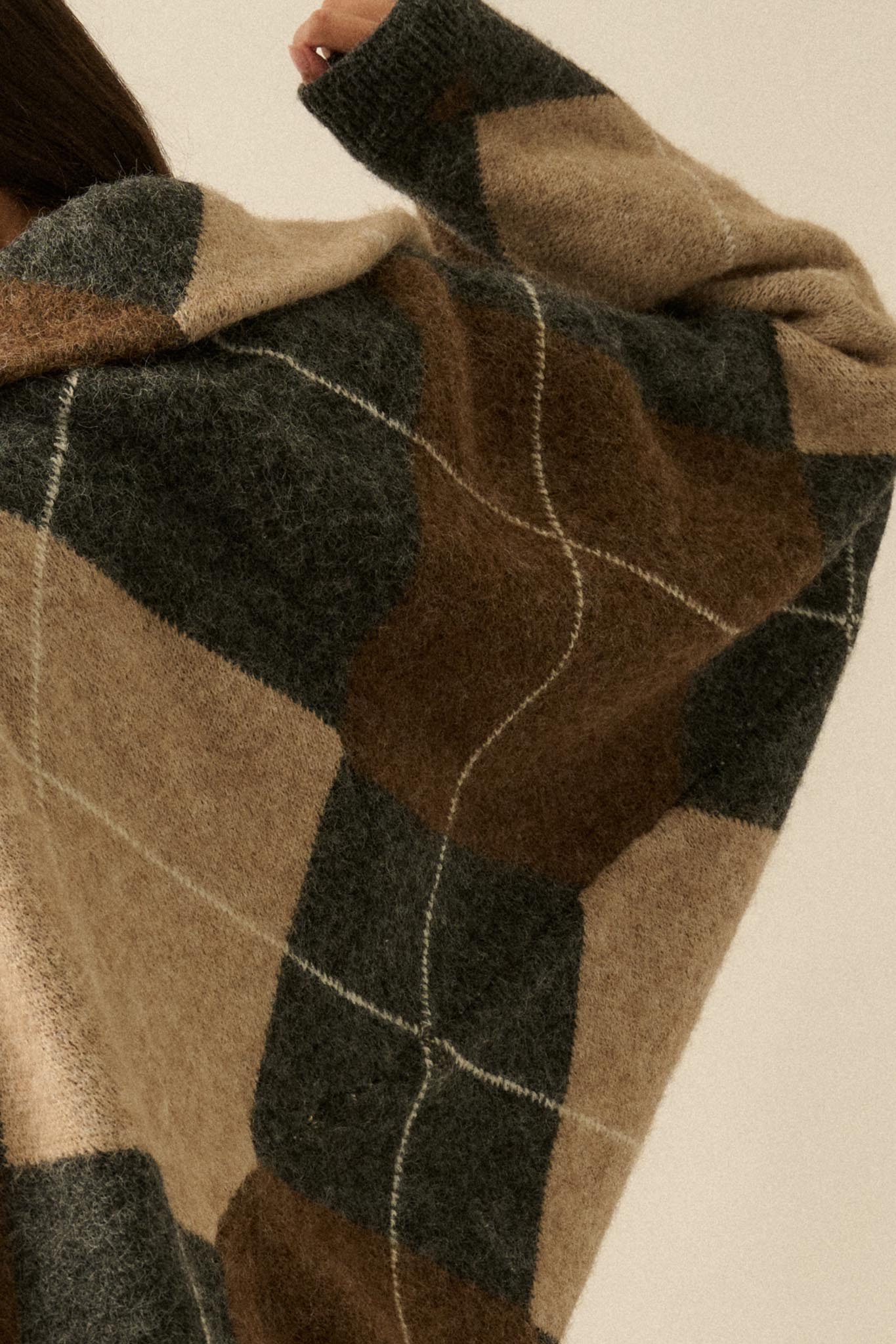 Across the Board Argyle Knit Shrug Cardigan