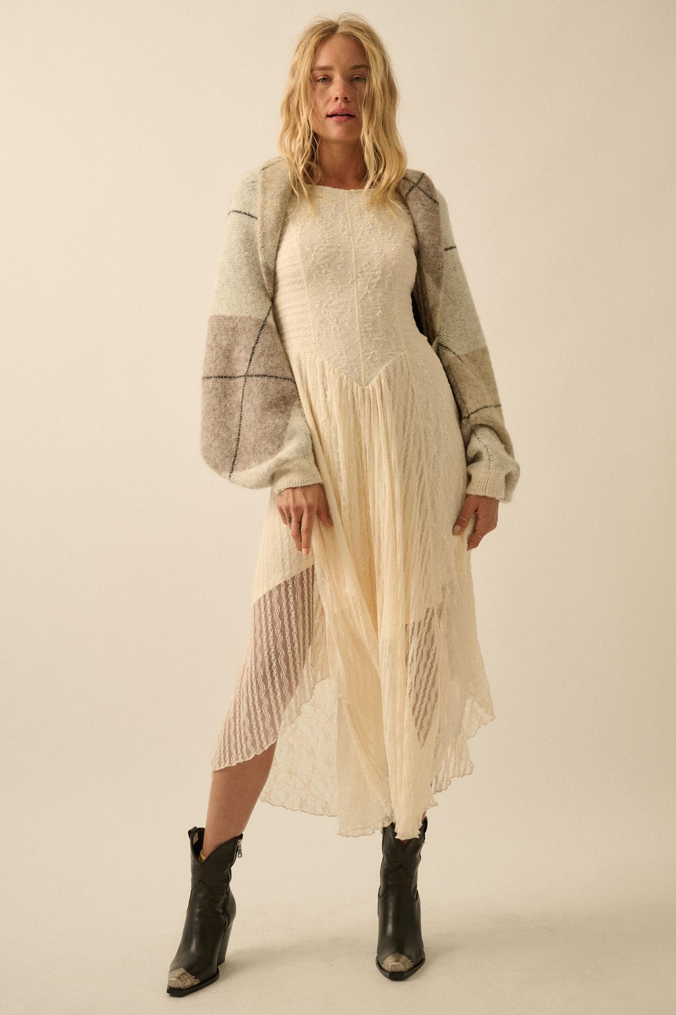 Across the Board Argyle Knit Shrug Cardigan