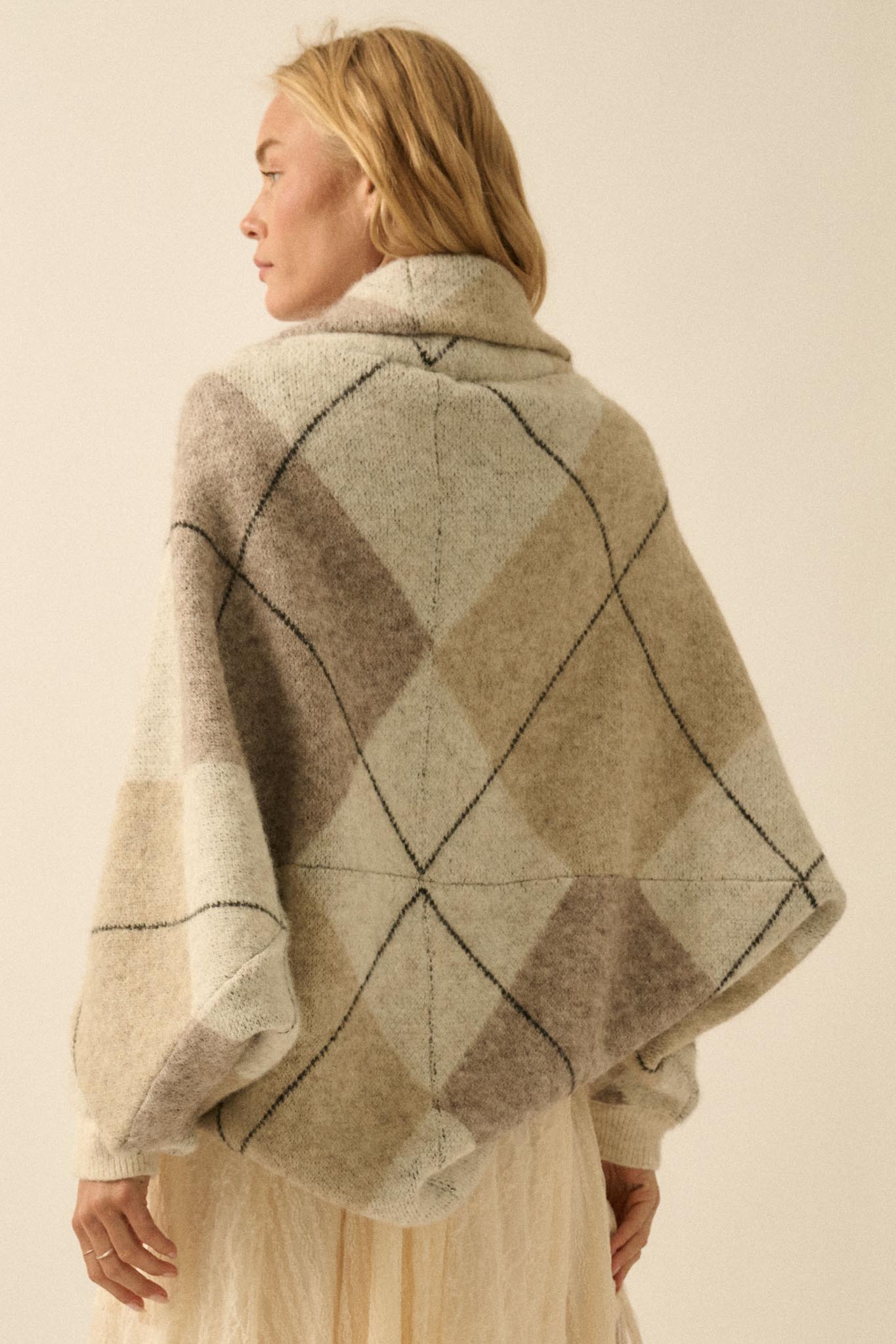 Across the Board Argyle Knit Shrug Cardigan