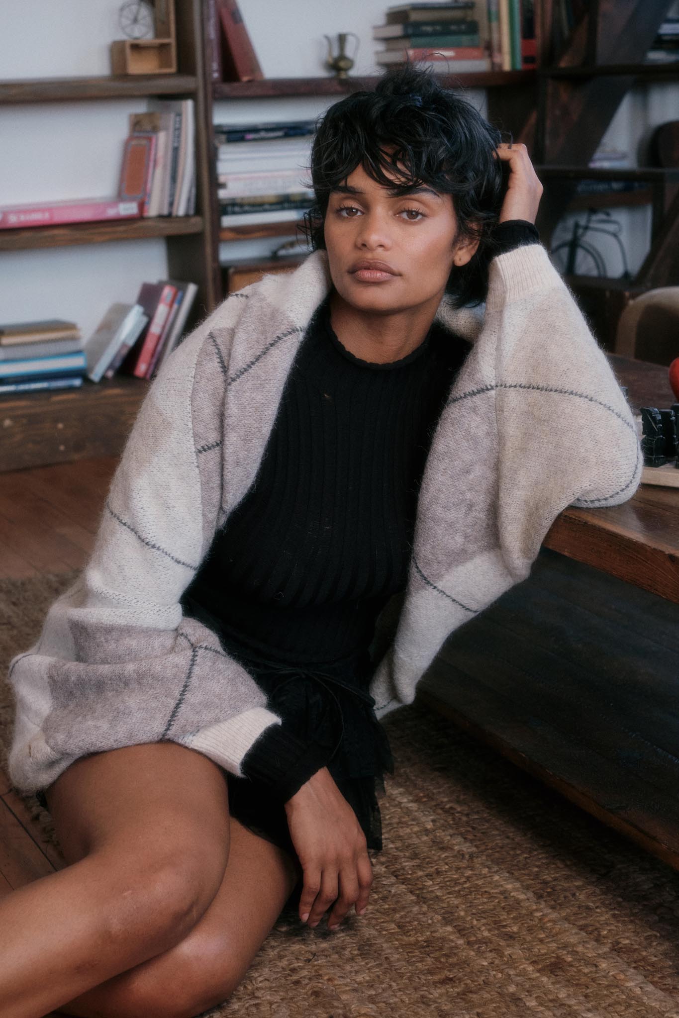 Across the Board Argyle Knit Shrug Cardigan