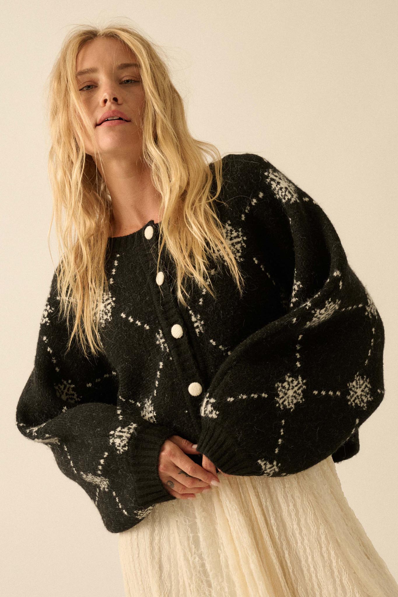 Soft as Snow Button-Front Snowflake Cardigan