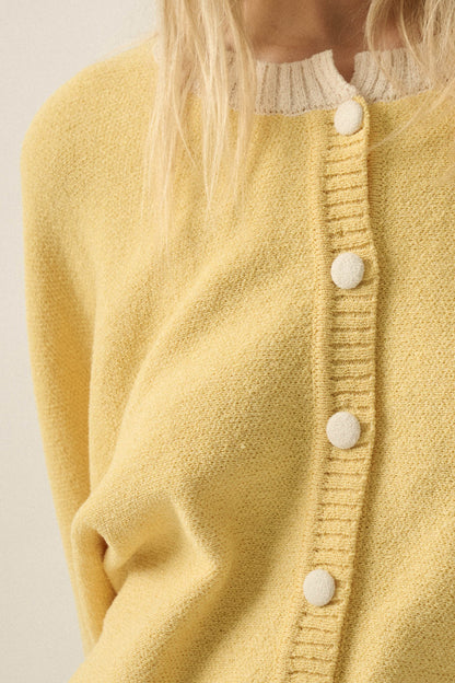 Ready or Not Contrast Knit Bubble-Sleeve Cardigan