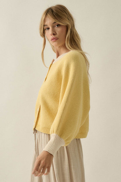 Ready or Not Contrast Knit Bubble-Sleeve Cardigan