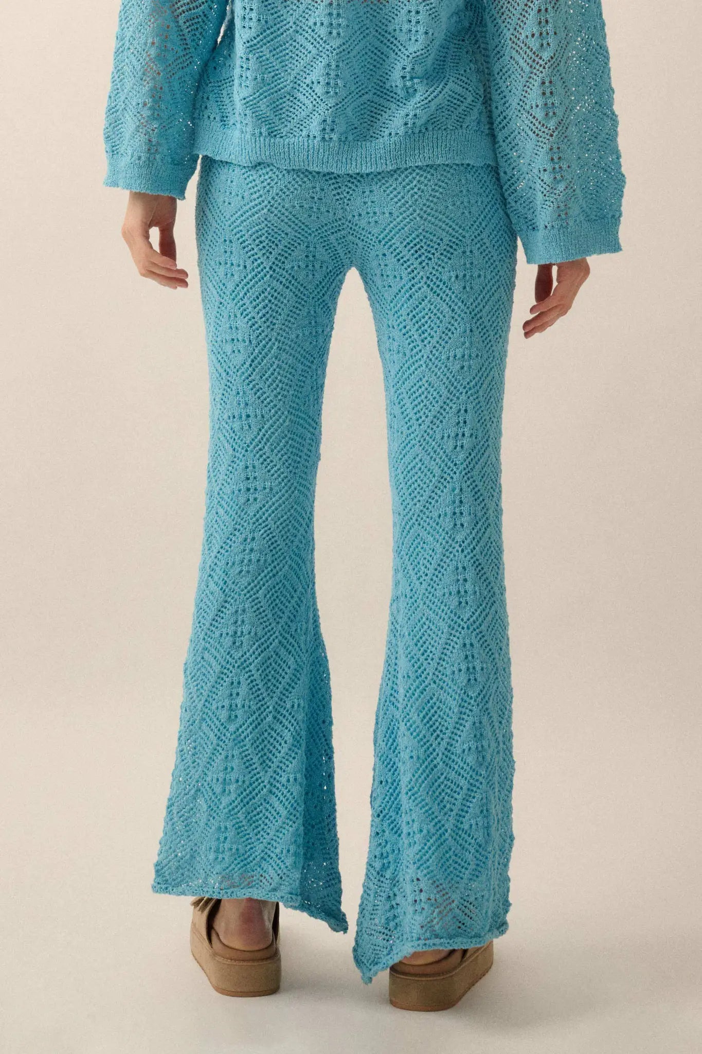 Dancing Diamonds Pointelle Crochet-Knit Pants