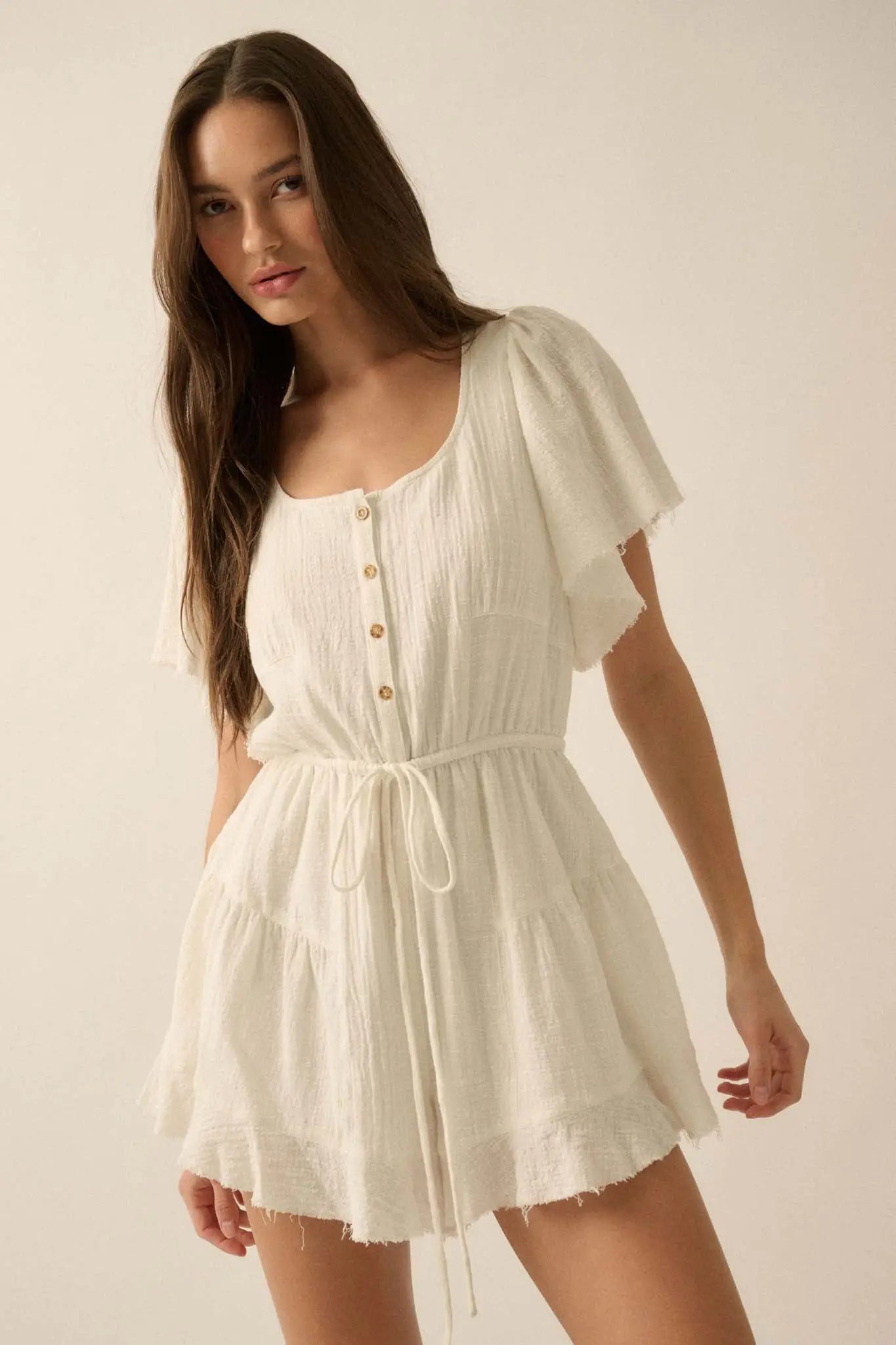 Fresh Air Flutter-Sleeve Drawstring Romper