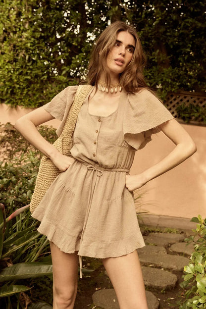 Fresh Air Flutter-Sleeve Drawstring Romper