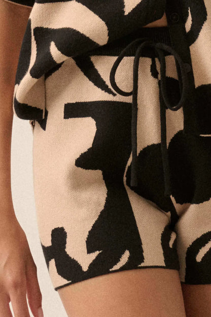 Bold Blooms Floral Jacquard Knit Sweater Shorts