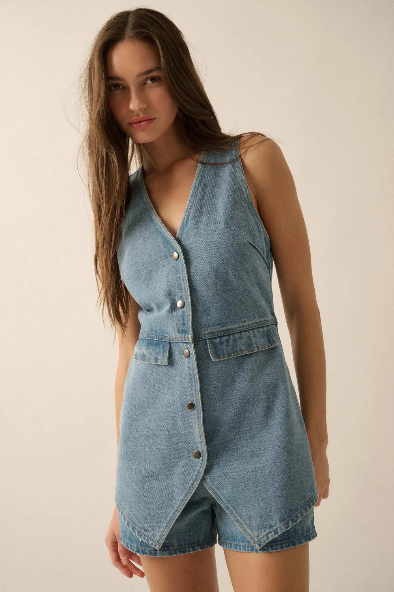 Glory Days Sleeveless Denim Vest Romper