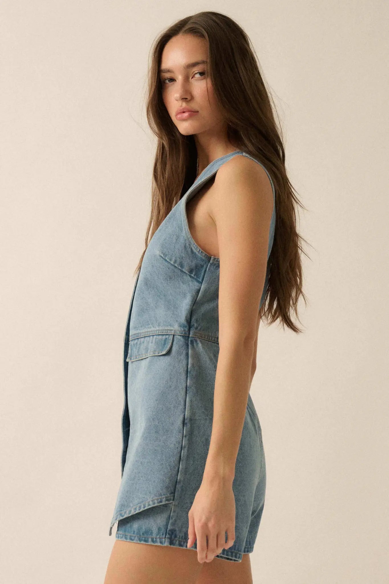 Glory Days Sleeveless Denim Vest Romper