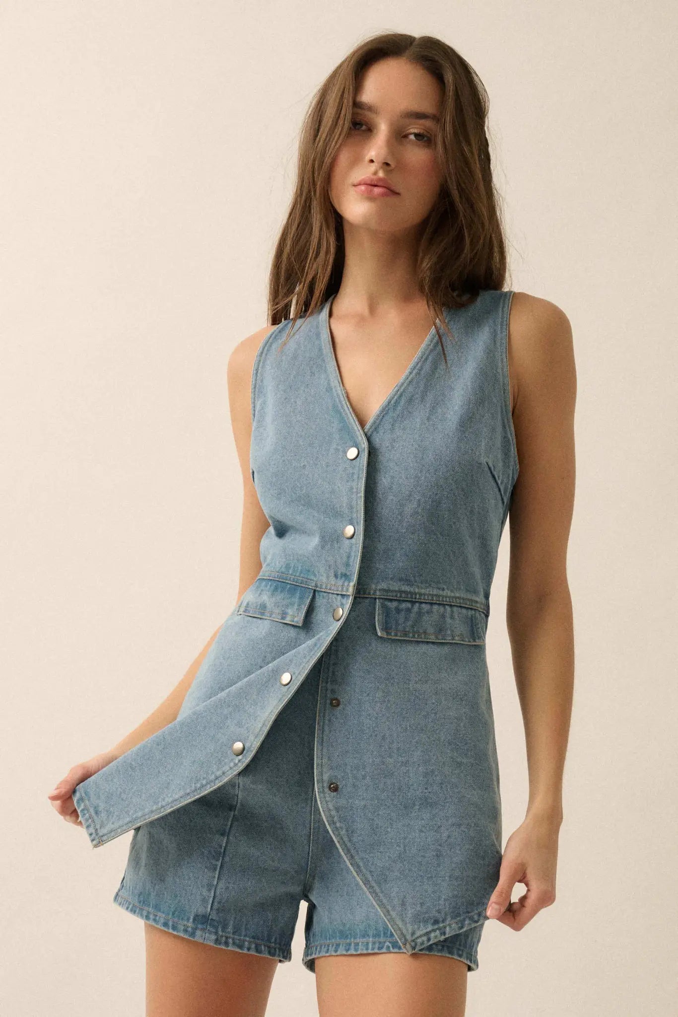 Glory Days Sleeveless Denim Vest Romper