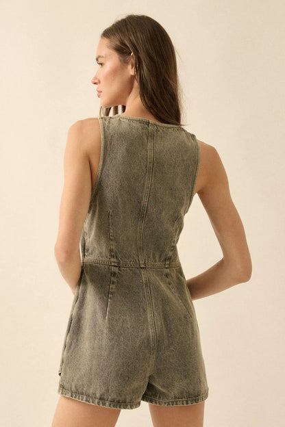 Glory Days Sleeveless Denim Vest Romper