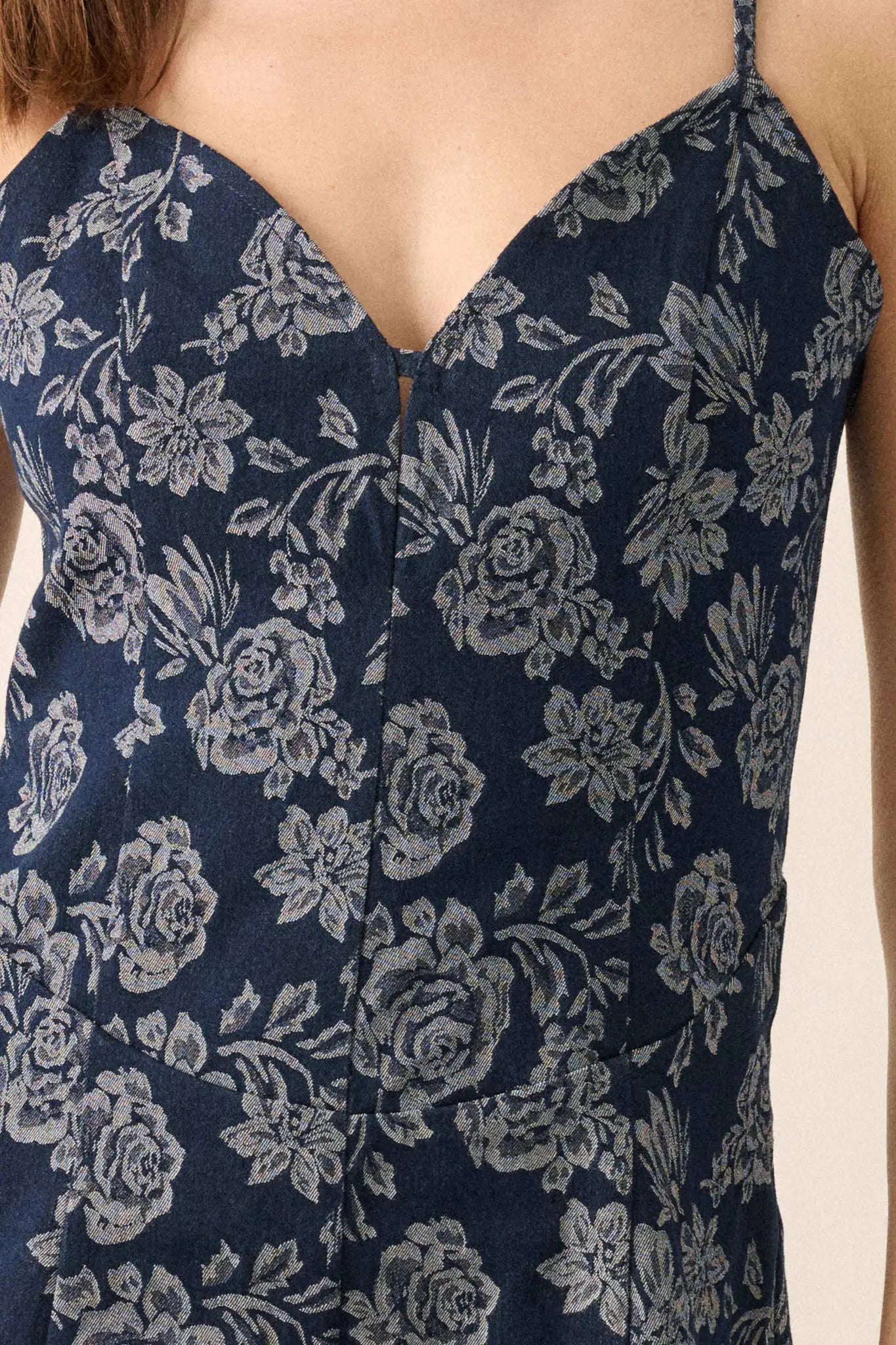 Blooming in Blue Floral Jacquard Denim Romper