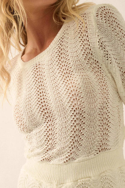 Kick Back Crochet Bell-Sleeve Open-Back Romper