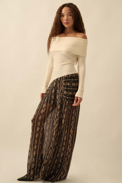 Petal Pusher Floral mesh Wide-Leg Pants