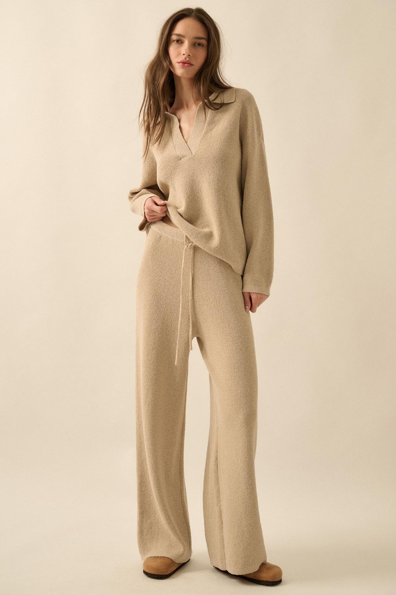 Feeling Great Textured Knit Wide-Leg Sweater Pants