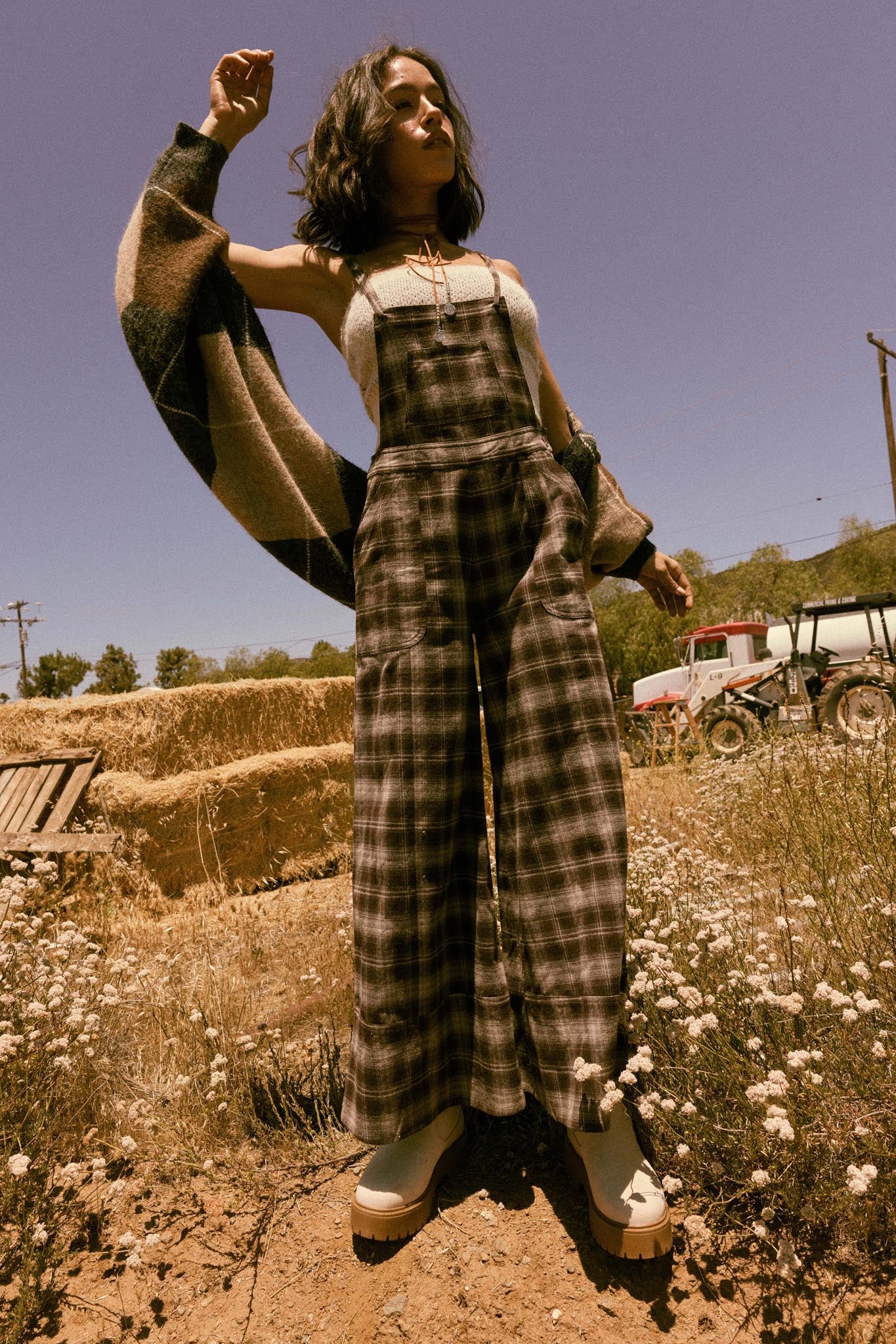 Out of the Woods Plaid Flannel Overall Jumpsuit