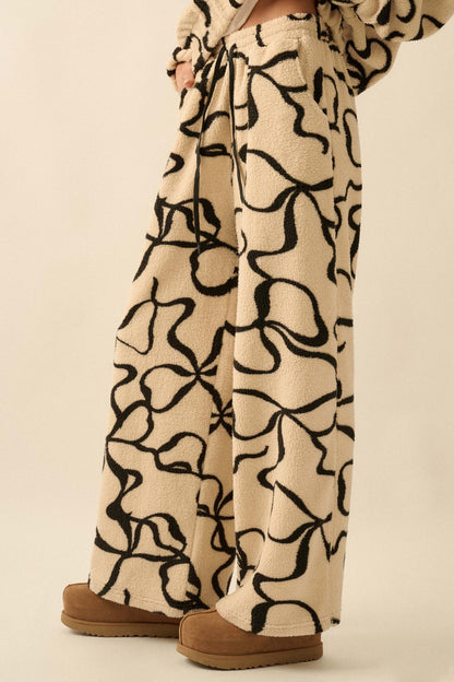 All Tied Up Bow-Print Fleece Wide-Leg Pants
