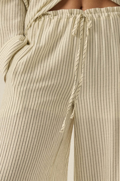 Lazy Weekend Pinstripe Wide-Leg Drawstring Pants