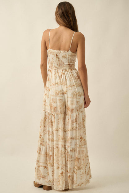 Beautiful View Toile Wide-Leg Tiered Jumpsuit