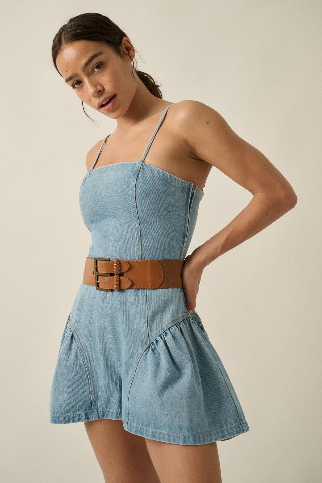 Good Jeans Denim Ruffled Wide-Leg Cami Romper