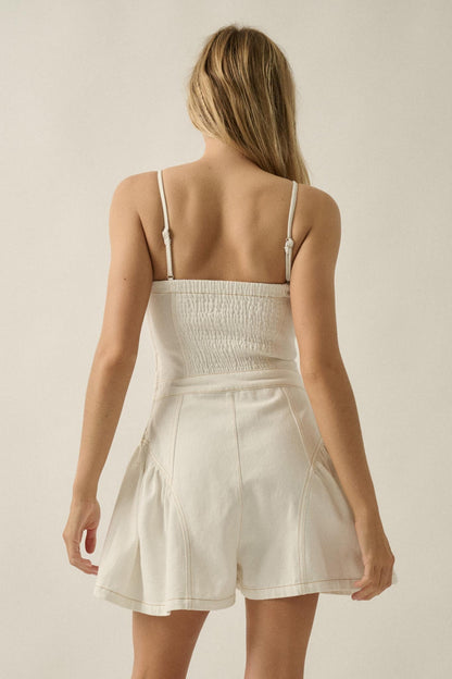 Good Jeans Denim Ruffled Wide-Leg Cami Romper