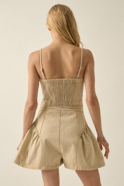 Good Jeans Denim Ruffled Wide-Leg Cami Romper