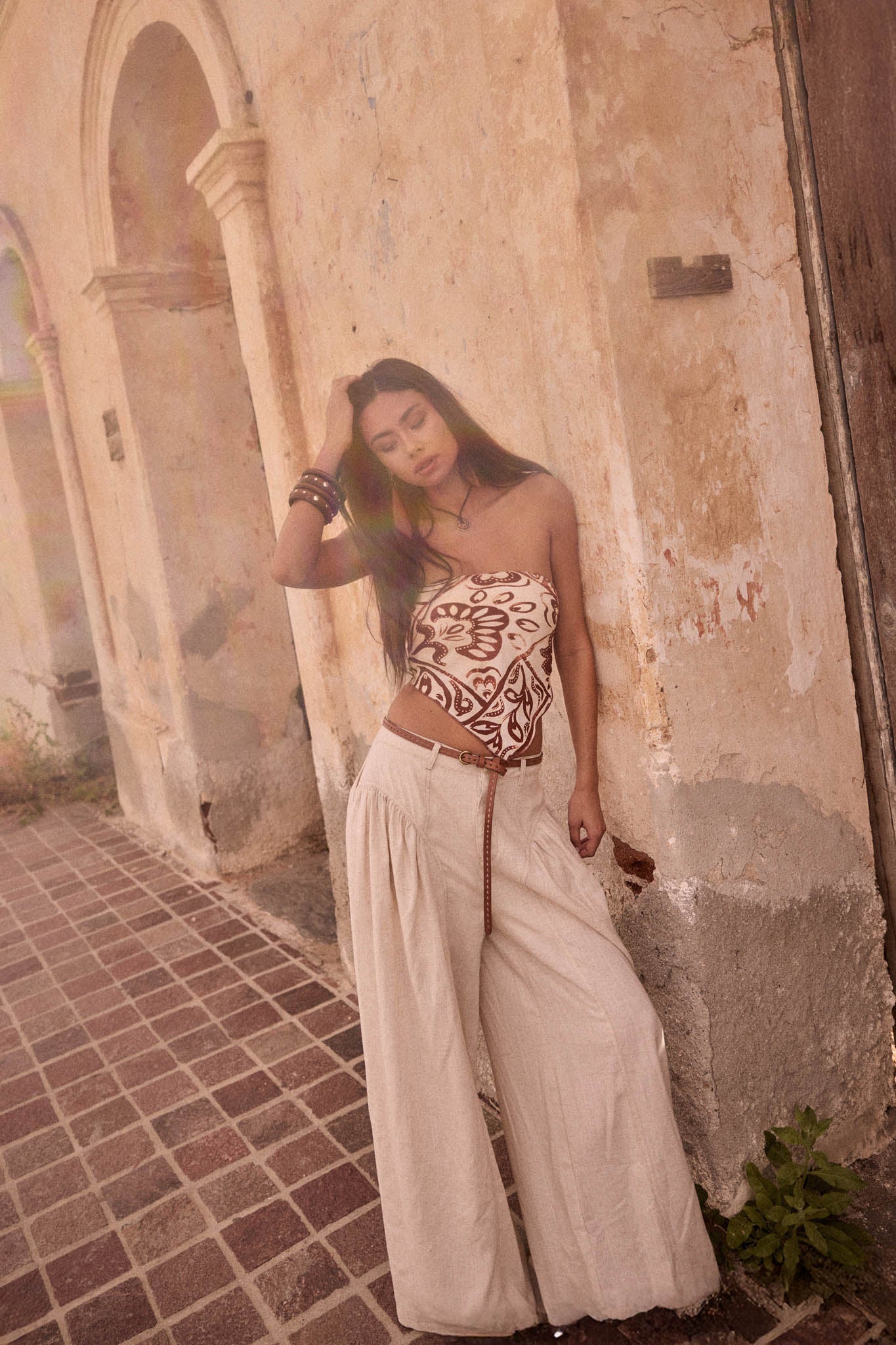 Natural Habitat Linen-Blend Gathered Wide-Leg Pants