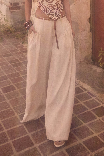 Natural Habitat Linen-Blend Gathered Wide-Leg Pants