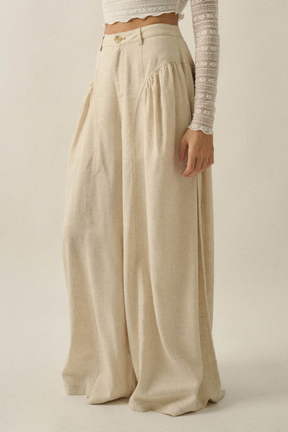 Natural Habitat Linen-Blend Gathered Wide-Leg Pants