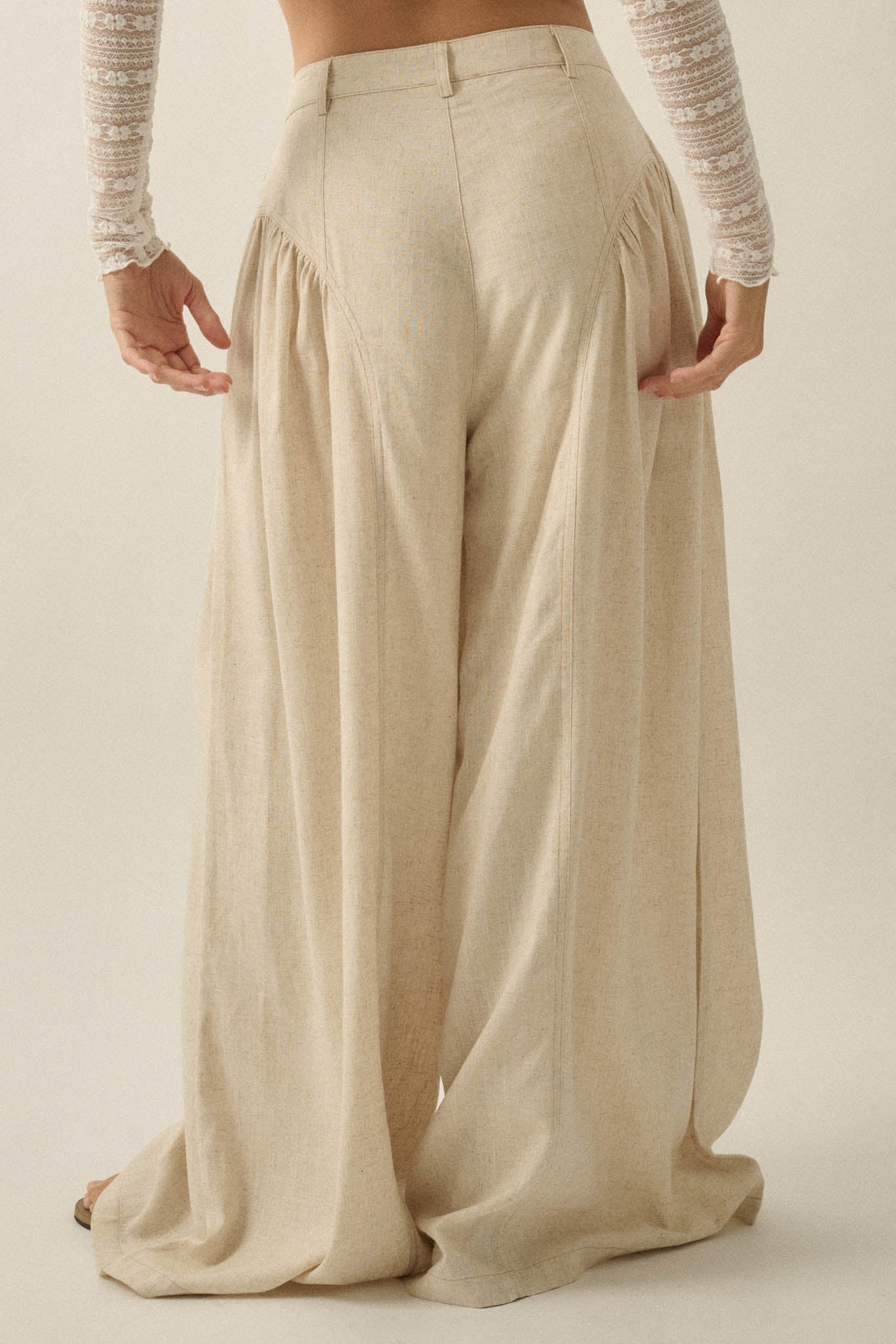 Natural Habitat Linen-Blend Gathered Wide-Leg Pants