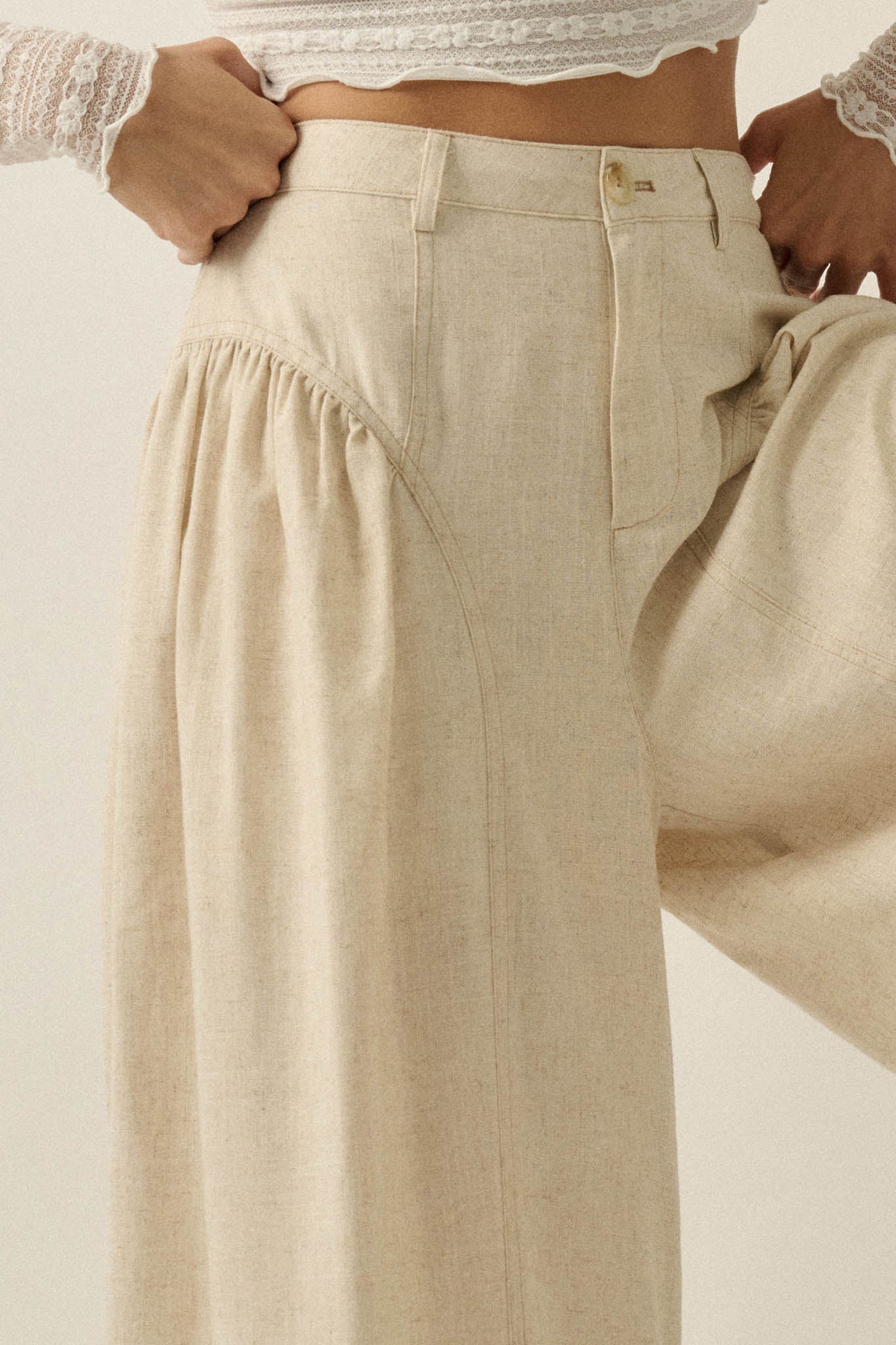 Natural Habitat Linen-Blend Gathered Wide-Leg Pants