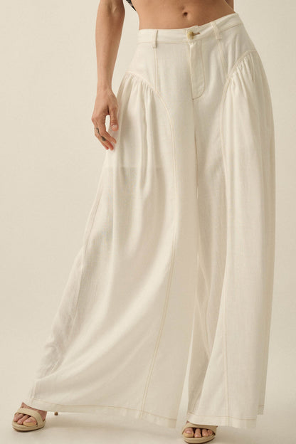 Natural Habitat Linen-Blend Gathered Wide-Leg Pants