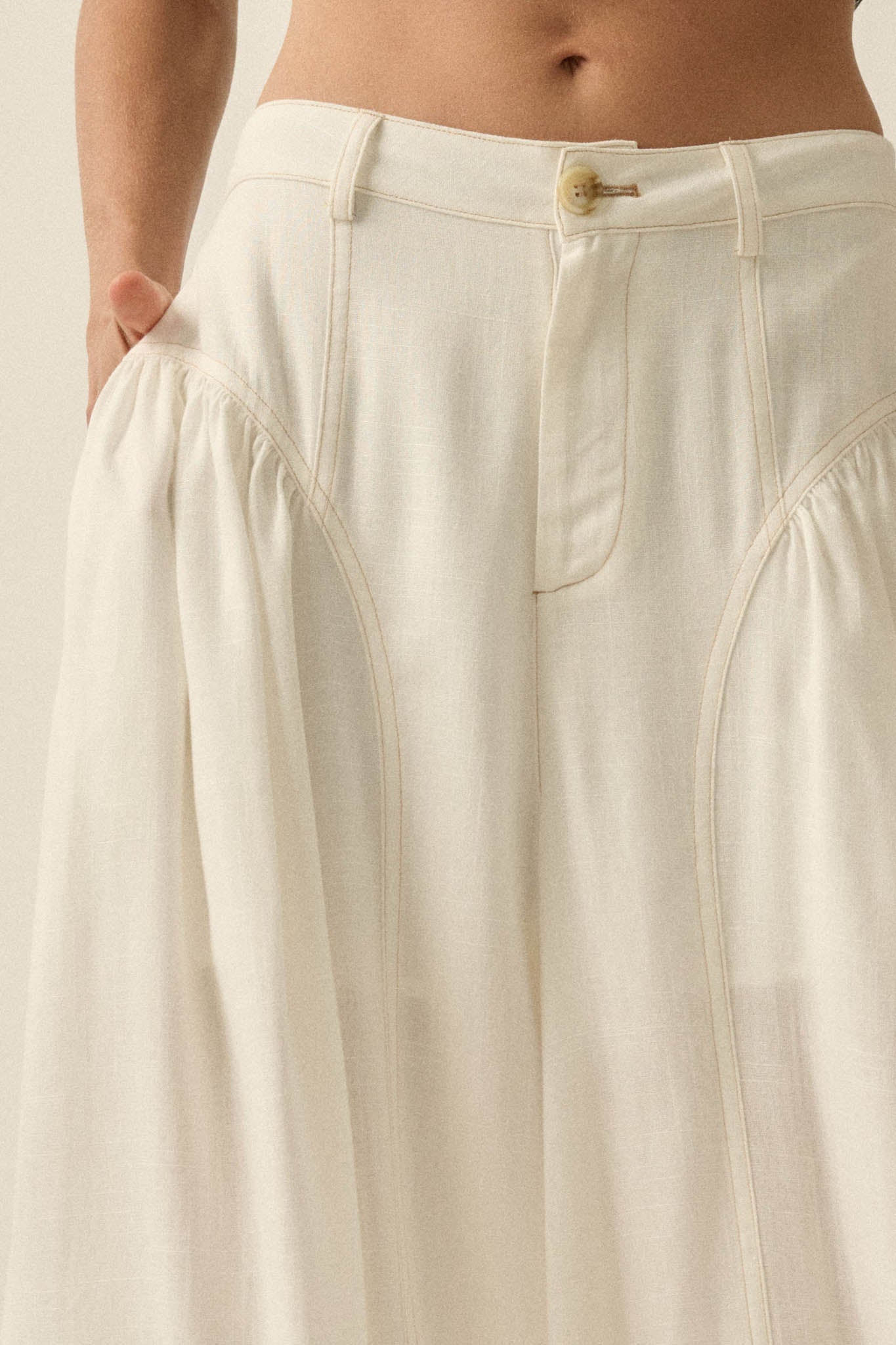 Natural Habitat Linen-Blend Gathered Wide-Leg Pants